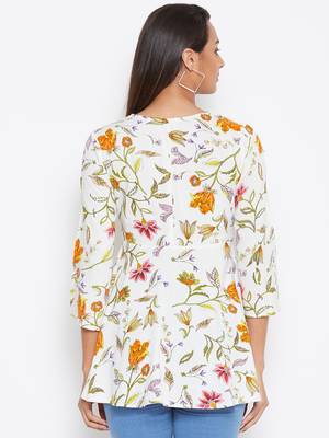 Sethi Daughters Women White and Multicolor Floral Printed Rayon Tunic 2