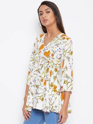 Sethi Daughters Women White and Multicolor Floral Printed Rayon Tunic 4