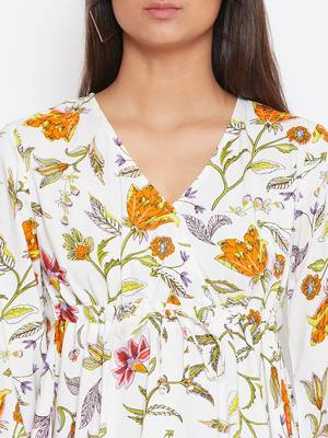 Sethi Daughters Women White and Multicolor Floral Printed Rayon Tunic 5