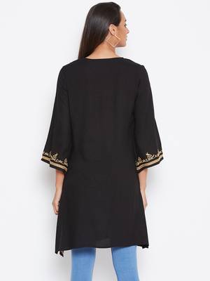 Sethi Daughters Women Black Color Embroidered Rayon Tunic 2