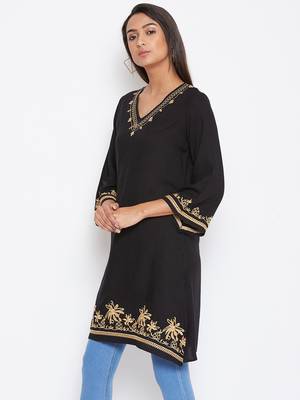 Sethi Daughters Women Black Color Embroidered Rayon Tunic 3