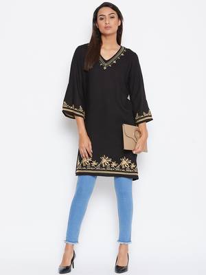 Sethi Daughters Women Black Color Embroidered Rayon Tunic 4