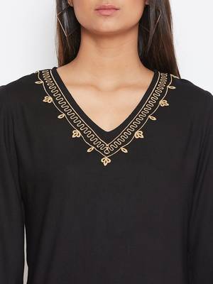 Sethi Daughters Women Black Color Embroidered Rayon Tunic 5