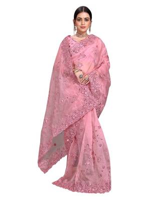 green Organza  saree with blouse piece 1