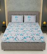 100% Cotton 240 TC King Size Bedsheet Filler Flower Leave Grey and Blue Color with 2 pillow cover / 9 Ft X 9 Ft