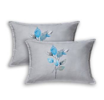 100% Cotton 240 TC King Size Bedsheet Filler Flower Leave Grey and Blue Color with 2 pillow cover / 9 Ft X 9 Ft 3