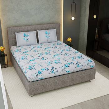 100% Cotton 240 TC King Size Bedsheet Filler Flower Leave Grey and Blue Color with 2 pillow cover / 9 Ft X 9 Ft 4