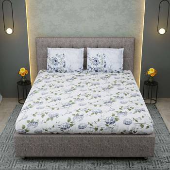 100% Cotton bedsheet for king size/double bed 240 TC Dahlia Floral Grey Color with 2 pillow cover / 9 Ft X 9 Ft 1