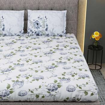 100% Cotton bedsheet for king size/double bed 240 TC Dahlia Floral Grey Color with 2 pillow cover / 9 Ft X 9 Ft 2