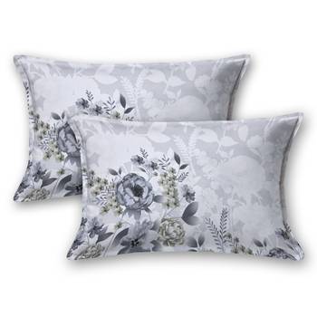 100% Cotton bedsheet for king size/double bed 240 TC Dahlia Floral Grey Color with 2 pillow cover / 9 Ft X 9 Ft 3