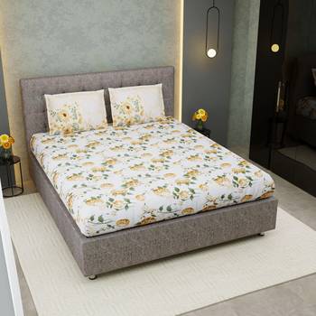 100% Cotton bedsheet for king size/double bed 240 TC Dahlia Floral Yellow Color with 2 pillow cover / 9 Ft X 9 Ft 2