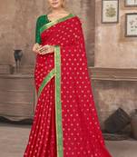 Red printed silk blend saree with blouse