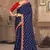 Dark blue printed silk blend saree with blouse