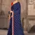 Dark blue printed silk blend saree with blouse