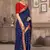 Dark blue printed silk blend saree with blouse
