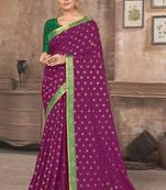 Purple printed silk blend saree with blouse