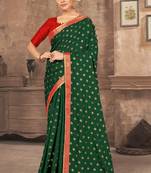 Green printed silk blend saree with blouse