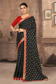 Black printed silk blend saree with blouse