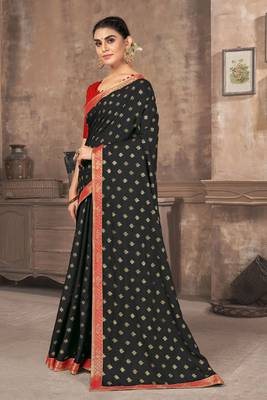 Black printed silk blend saree with blouse 2