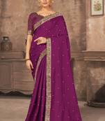 Purple Embroidered Silk Blend Saree With Blouse