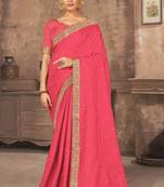 Pink embroidered silk blend saree with blouse