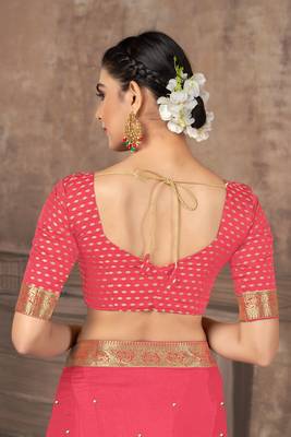 Pink embroidered silk blend saree with blouse 5