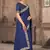 Dark blue embroidered silk blend saree with blouse