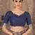 Dark blue embroidered silk blend saree with blouse