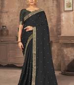 Black embroidered silk blend saree with blouse