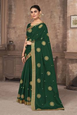 Green embroidered silk blend saree with blouse 2