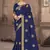Dark blue embroidered silk blend saree with blouse