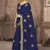 Dark blue embroidered silk blend saree with blouse