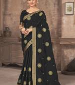 Black Embroidered Silk Blend Saree With Blouse