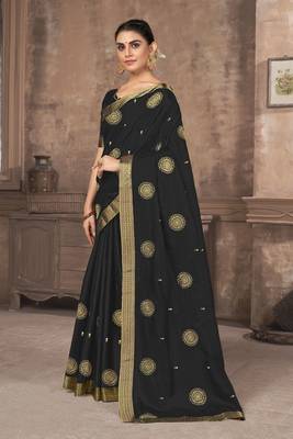 Black Embroidered Silk Blend Saree With Blouse 2