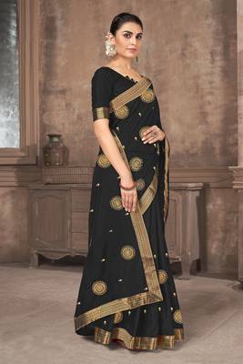 Black Embroidered Silk Blend Saree With Blouse 3
