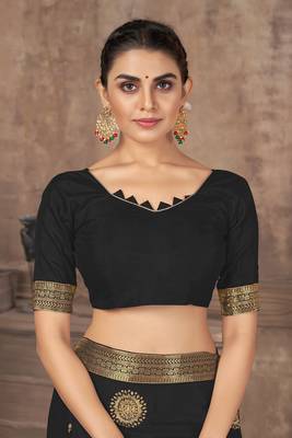 Black Embroidered Silk Blend Saree With Blouse 4