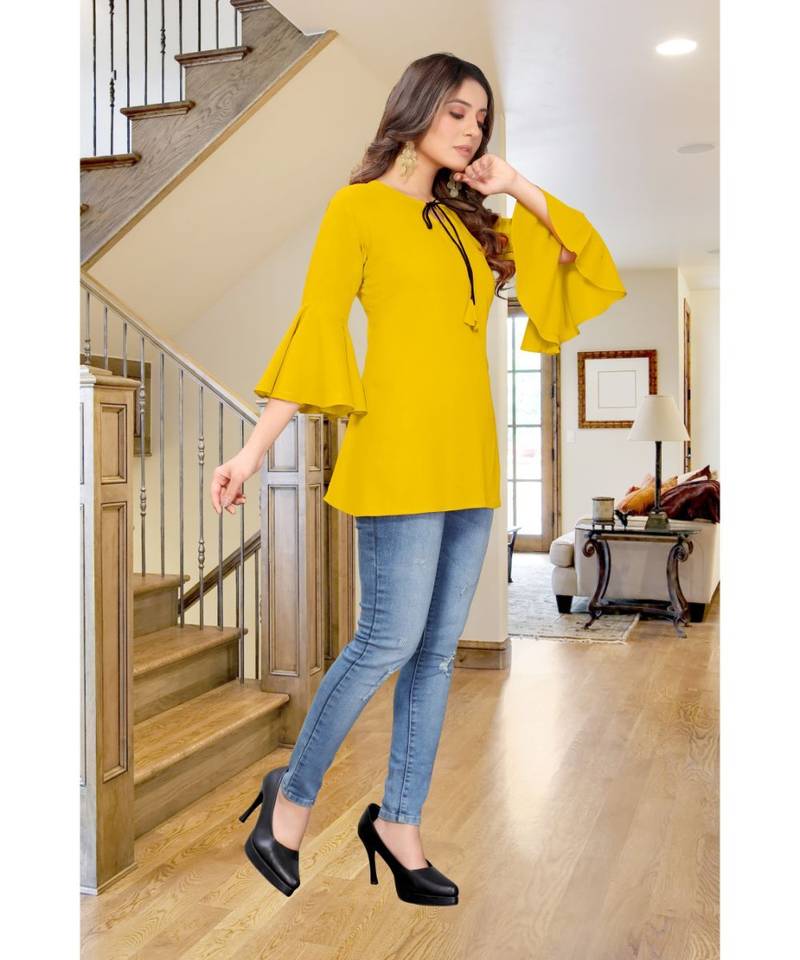 CLOTH BOOST Presenting For Beautiful Girl's And Women's Rayon Hip Length Full Sleeve Yellow Top