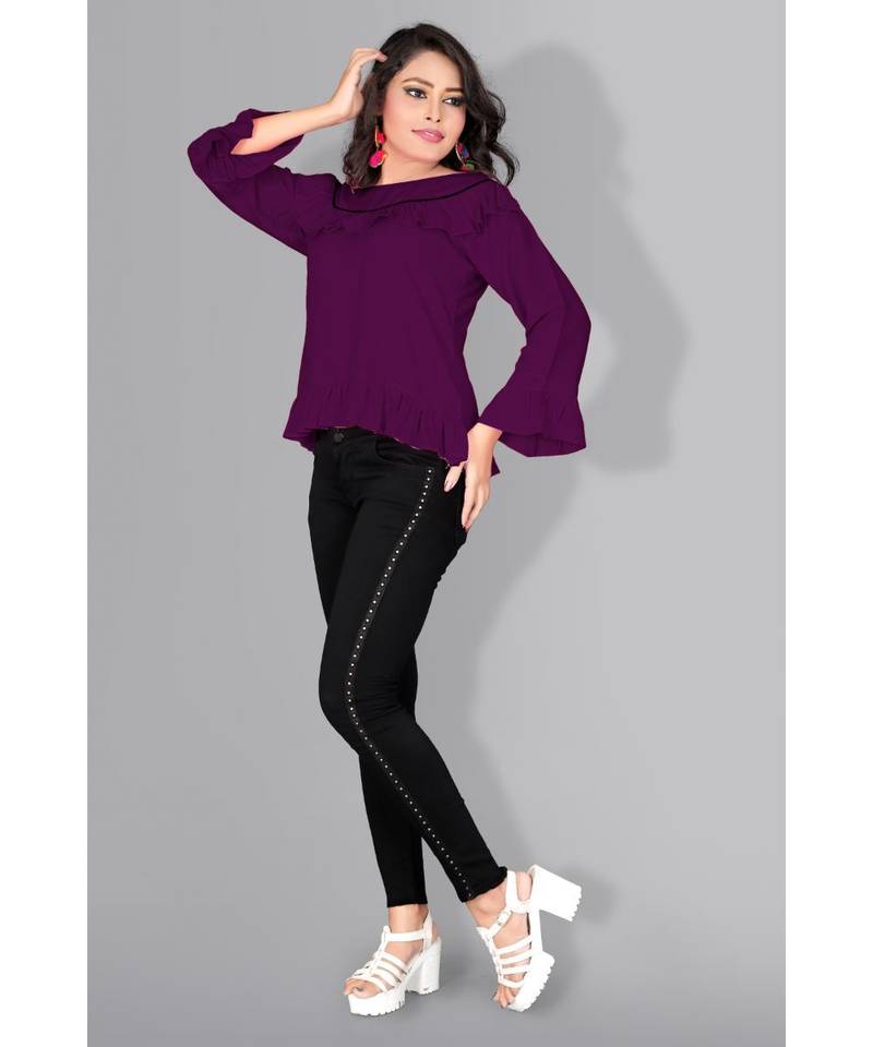CLOTH BOOST Presenting For Beautiful Girl's And Women's Rayon Hip Length Full Sleeve Purple Top