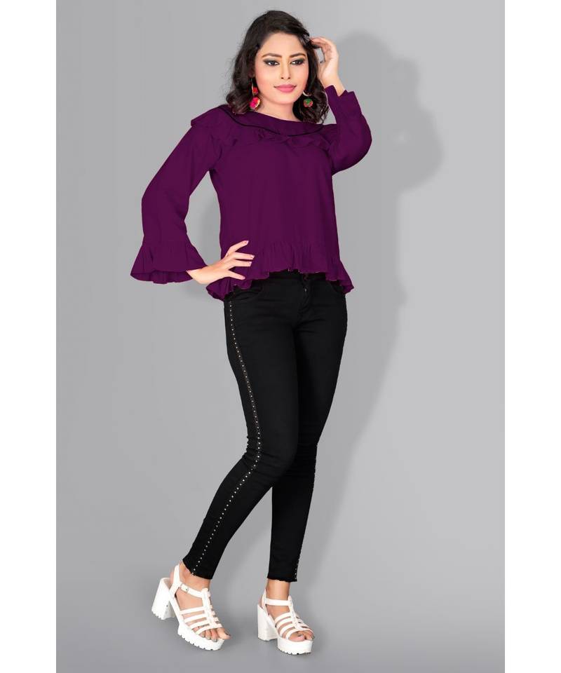 CLOTH BOOST Presenting For Beautiful Girl's And Women's Rayon Hip Length Full Sleeve Purple Top