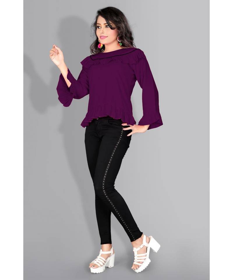 CLOTH BOOST Presenting For Beautiful Girl's And Women's Rayon Hip Length Full Sleeve Purple Top