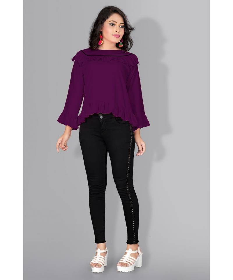 CLOTH BOOST Presenting For Beautiful Girl's And Women's Rayon Hip Length Full Sleeve Purple Top