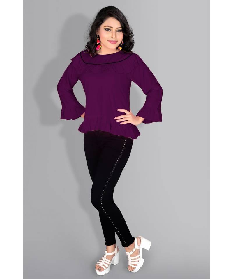 CLOTH BOOST Presenting For Beautiful Girl's And Women's Rayon Hip Length Full Sleeve Purple Top
