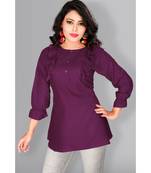 CLOTH BOOST Presenting For Beautiful Girl's And Women's Rayon Hip Length 3/4 Sleeve Purple Top