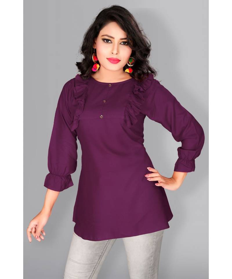 CLOTH BOOST Presenting For Beautiful Girl's And Women's Rayon Hip Length 3/4 Sleeve Purple Top