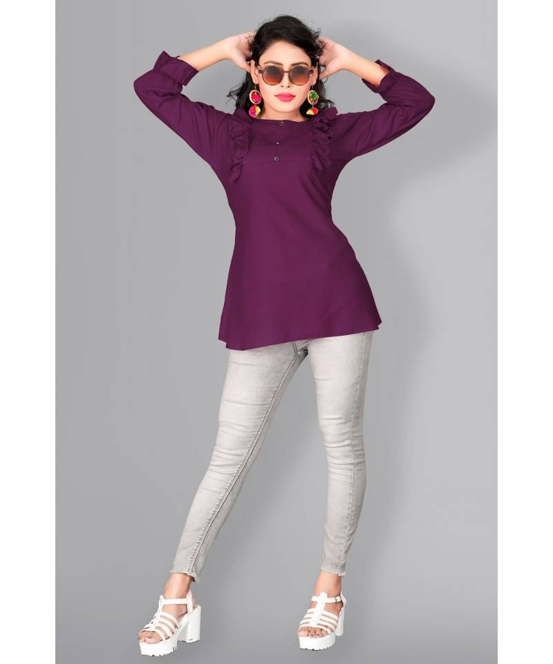 CLOTH BOOST Presenting For Beautiful Girl's And Women's Rayon Hip Length 3/4 Sleeve Purple Top