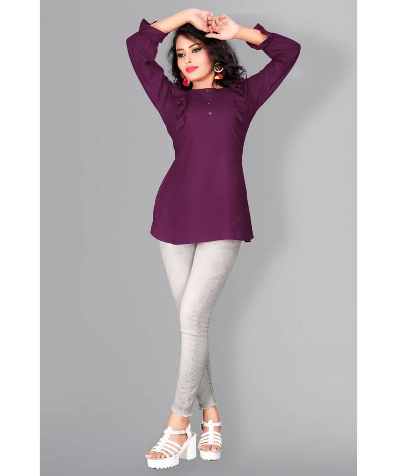 CLOTH BOOST Presenting For Beautiful Girl's And Women's Rayon Hip Length 3/4 Sleeve Purple Top