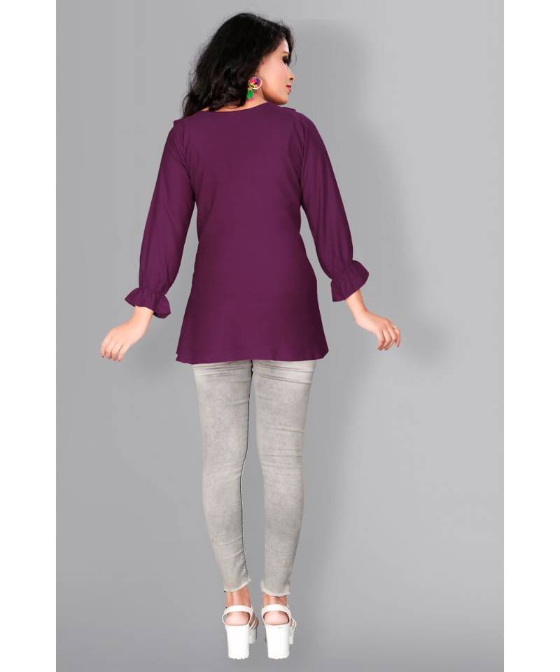 CLOTH BOOST Presenting For Beautiful Girl's And Women's Rayon Hip Length 3/4 Sleeve Purple Top