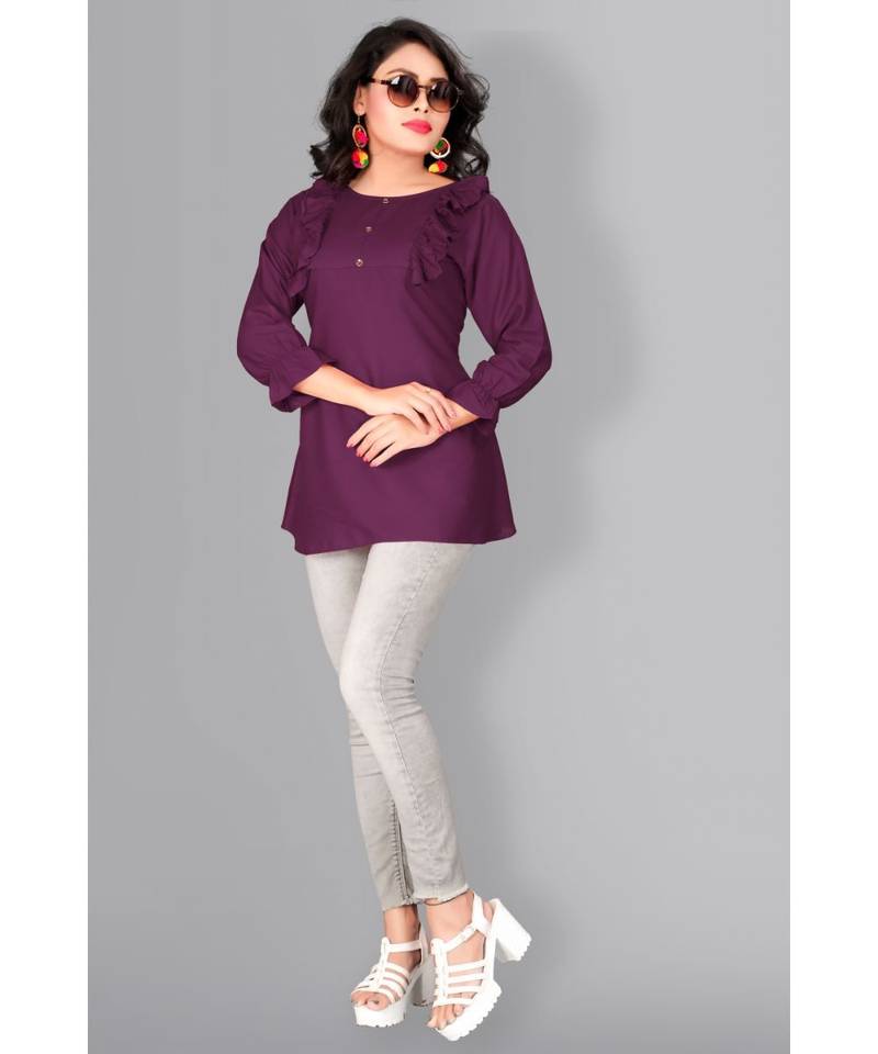 CLOTH BOOST Presenting For Beautiful Girl's And Women's Rayon Hip Length 3/4 Sleeve Purple Top