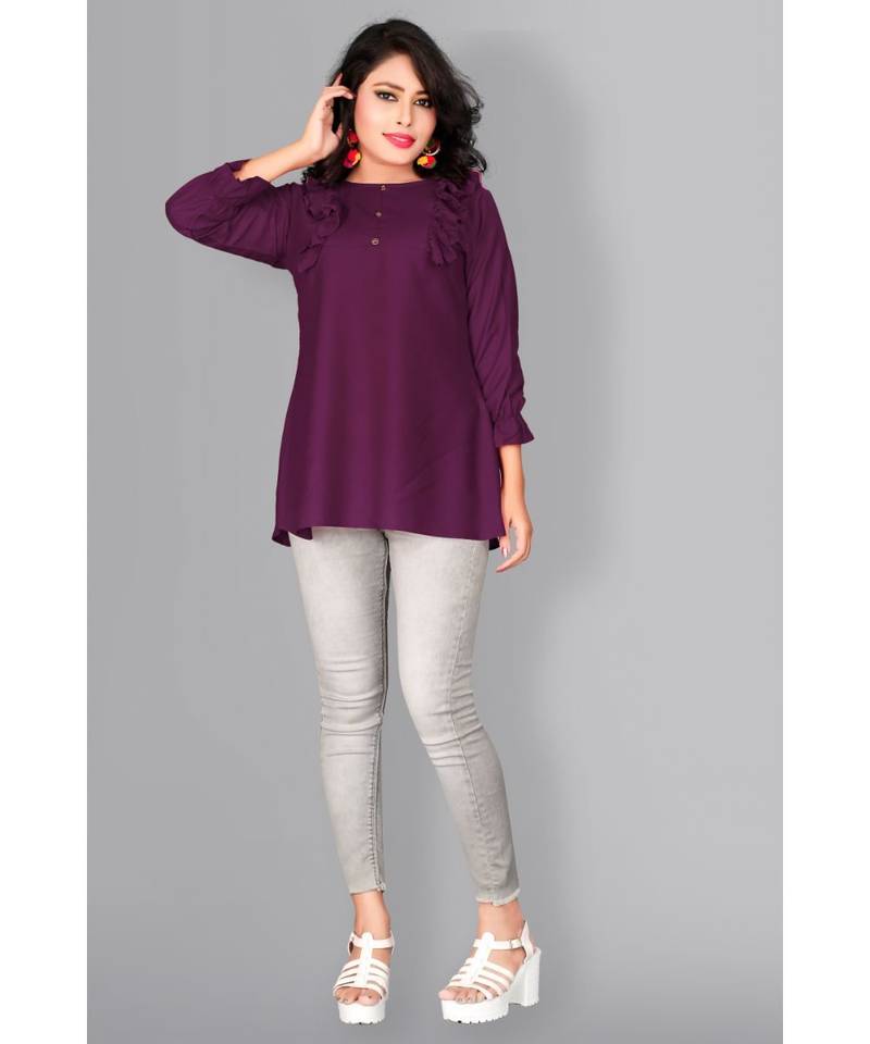 CLOTH BOOST Presenting For Beautiful Girl's And Women's Rayon Hip Length 3/4 Sleeve Purple Top