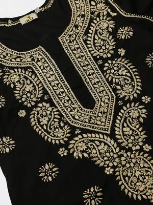Ada Hand Embroidered Black Lucknow Chikankari Women Kurta with Churidar Set - A100399 5